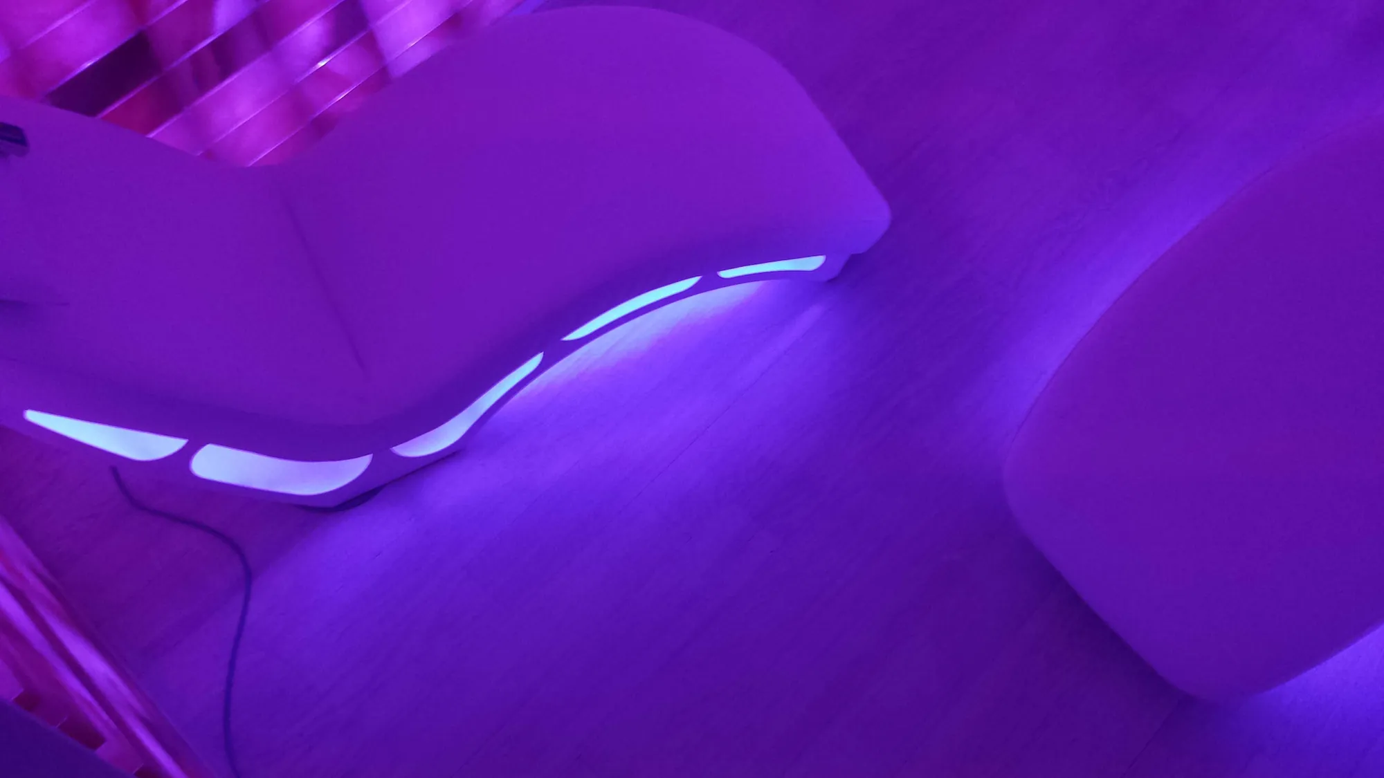 The salt room lit violet.