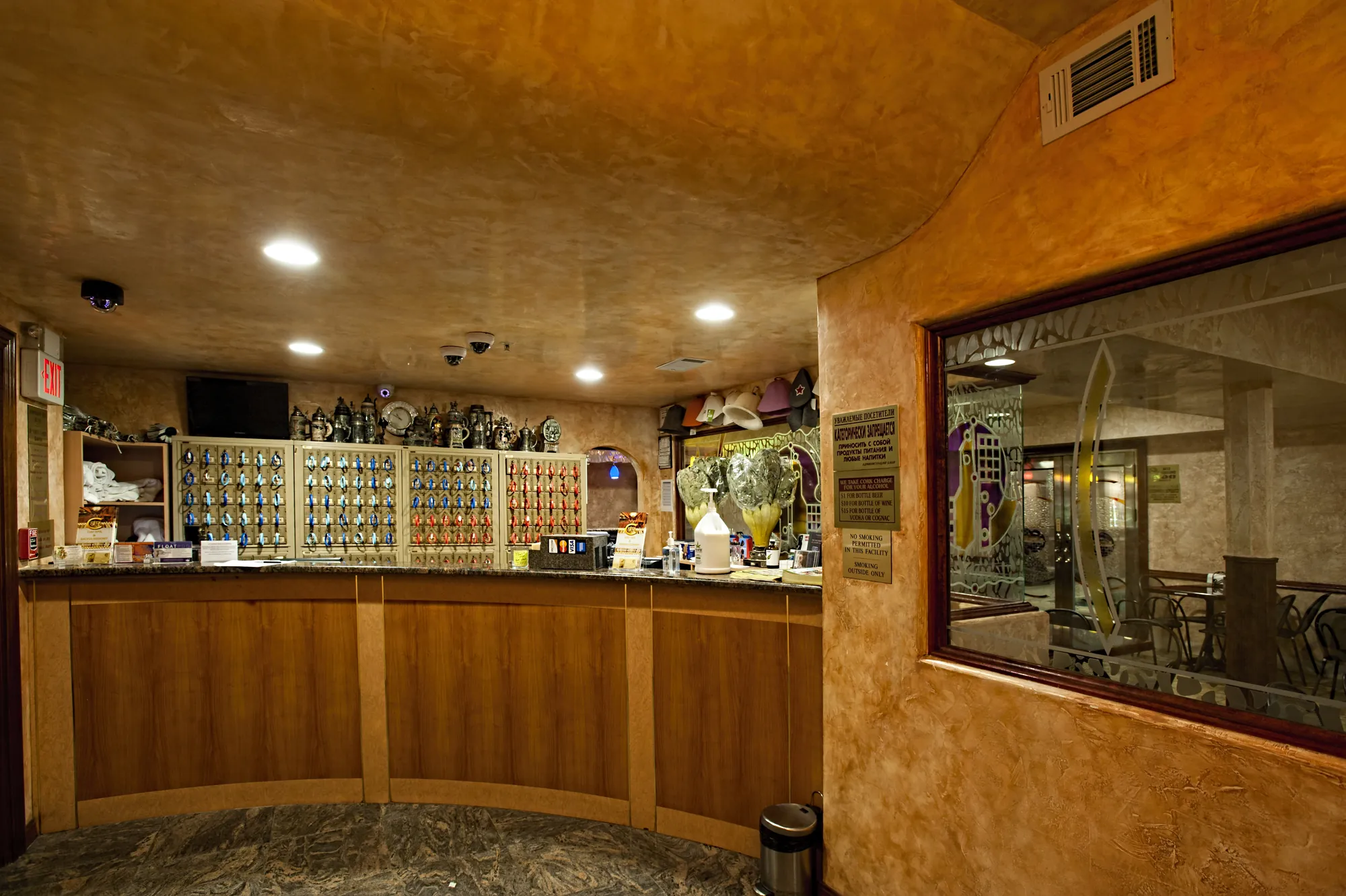 BRC's reception desk with its key board, seen from the lobby.